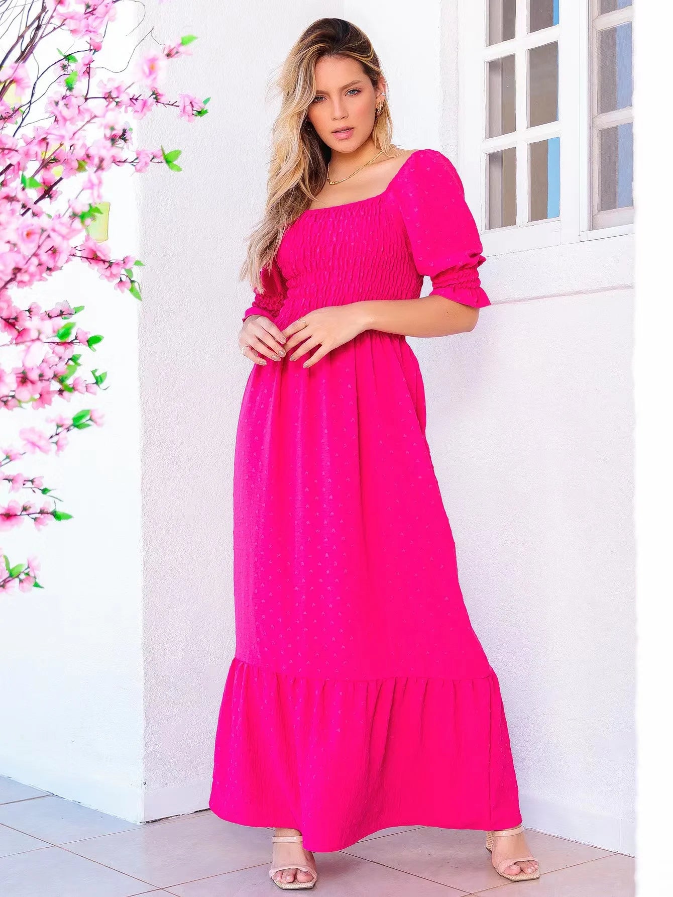 Vestido Longo com Manga Bufante