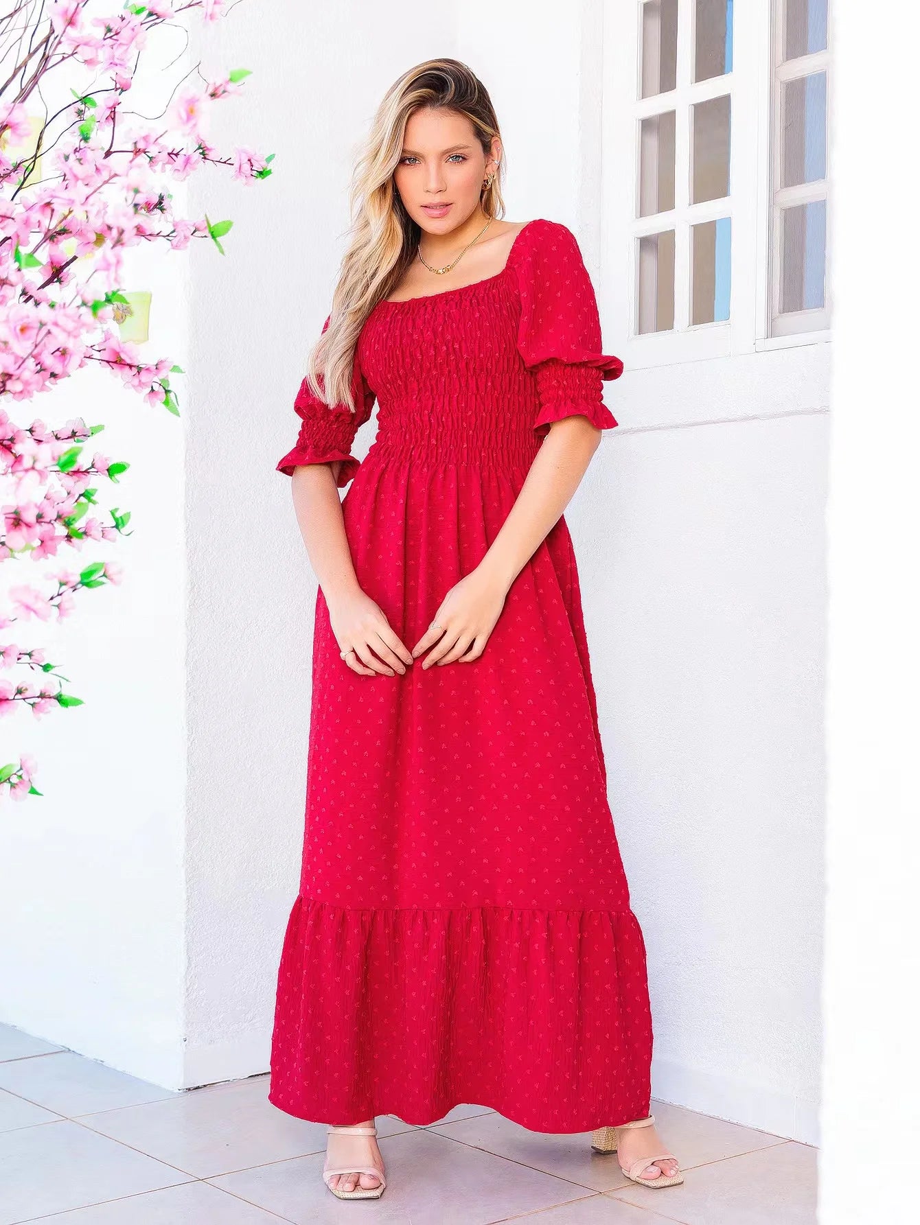 Vestido Longo com Manga Bufante