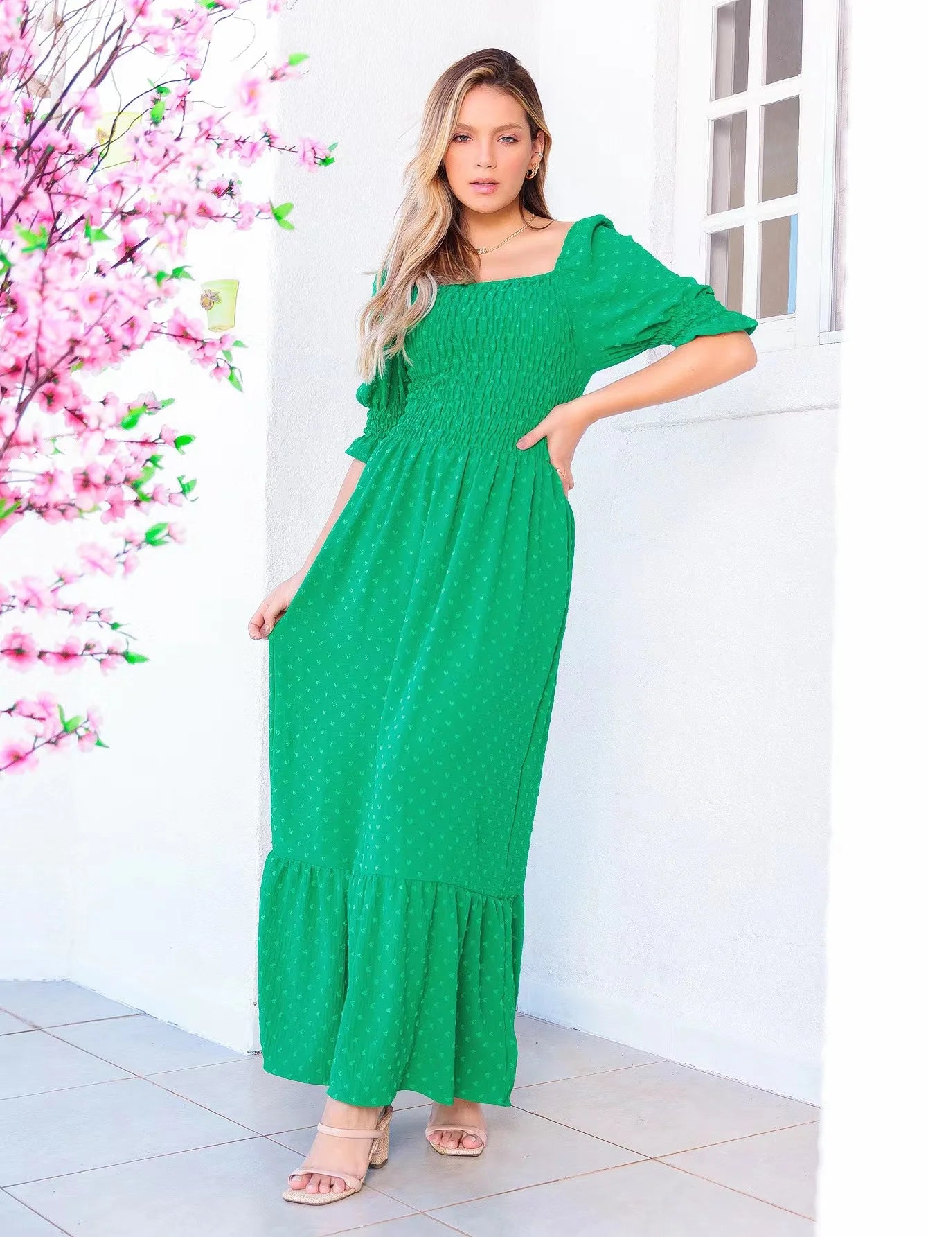 Vestido Longo com Manga Bufante