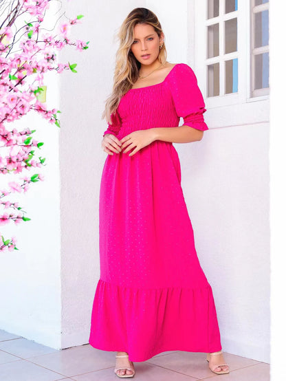 Vestido Longo com Manga Bufante
